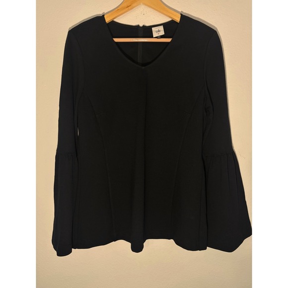 CAbi Tops - Cabi Bell Sleeve Top Black V-Neck Blouse Size M 3500 Ponte Knit Back Zip
